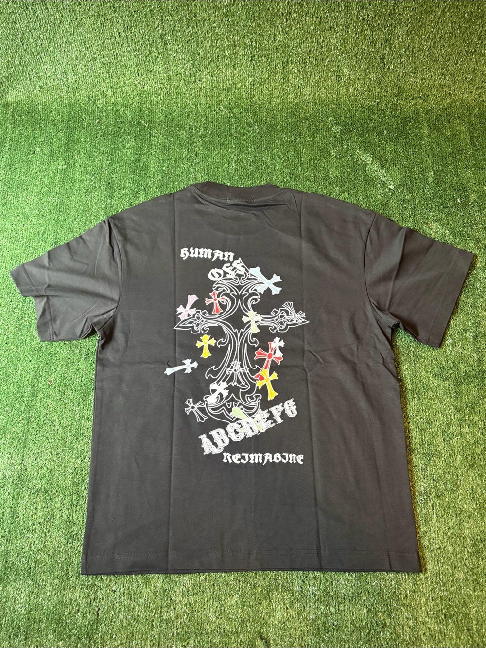 Chrome Hearts Black Short Sleeve Tee with Cross and Floral Motif - Picture 3 of 6